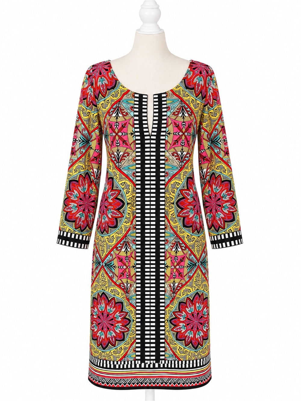 Laundry Shelli Segal Dress 12 Medallion Geometric Print Shift Boho Tunic